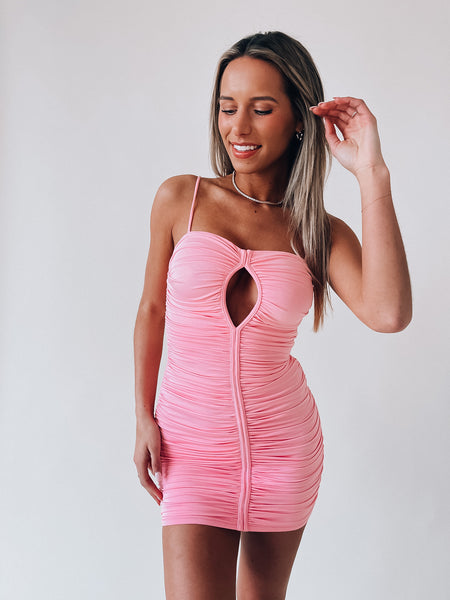 pink ruched dress